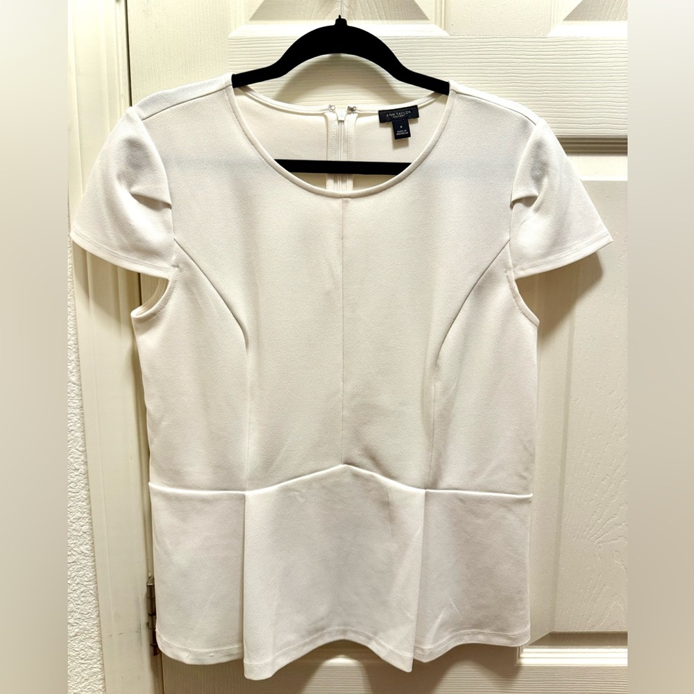 Ann Taylor Factory White Fitted Peplum Blouse